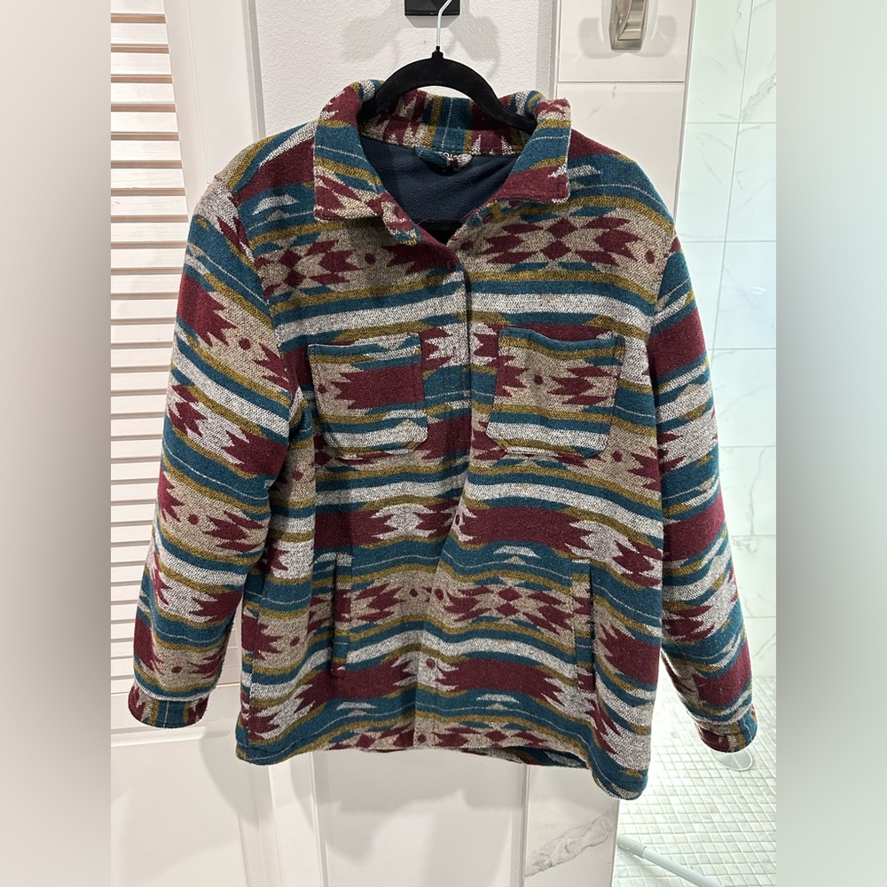 Women’s XL maroon and navy blue shirt jacket - warm!